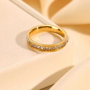 3/$35 NEW Stainless Steel Gold Plated Eternity Band Ring Crystal Zircon